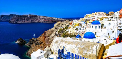 Oia Blue Roofs - Santorini Greece